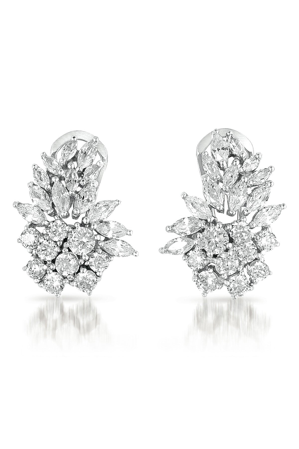 Sterling Silver White Gold Plated With Clear Cubic Zirconia Marquise Cluster Earrings
