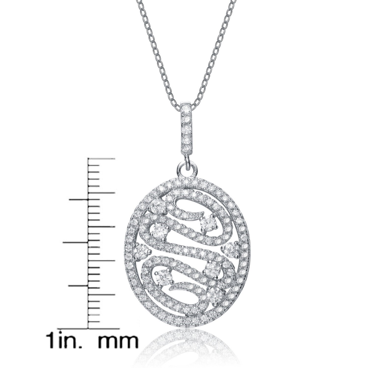 Cubic Zirconia Sterling Silver White Gold Plated Oval Drop Pendant
