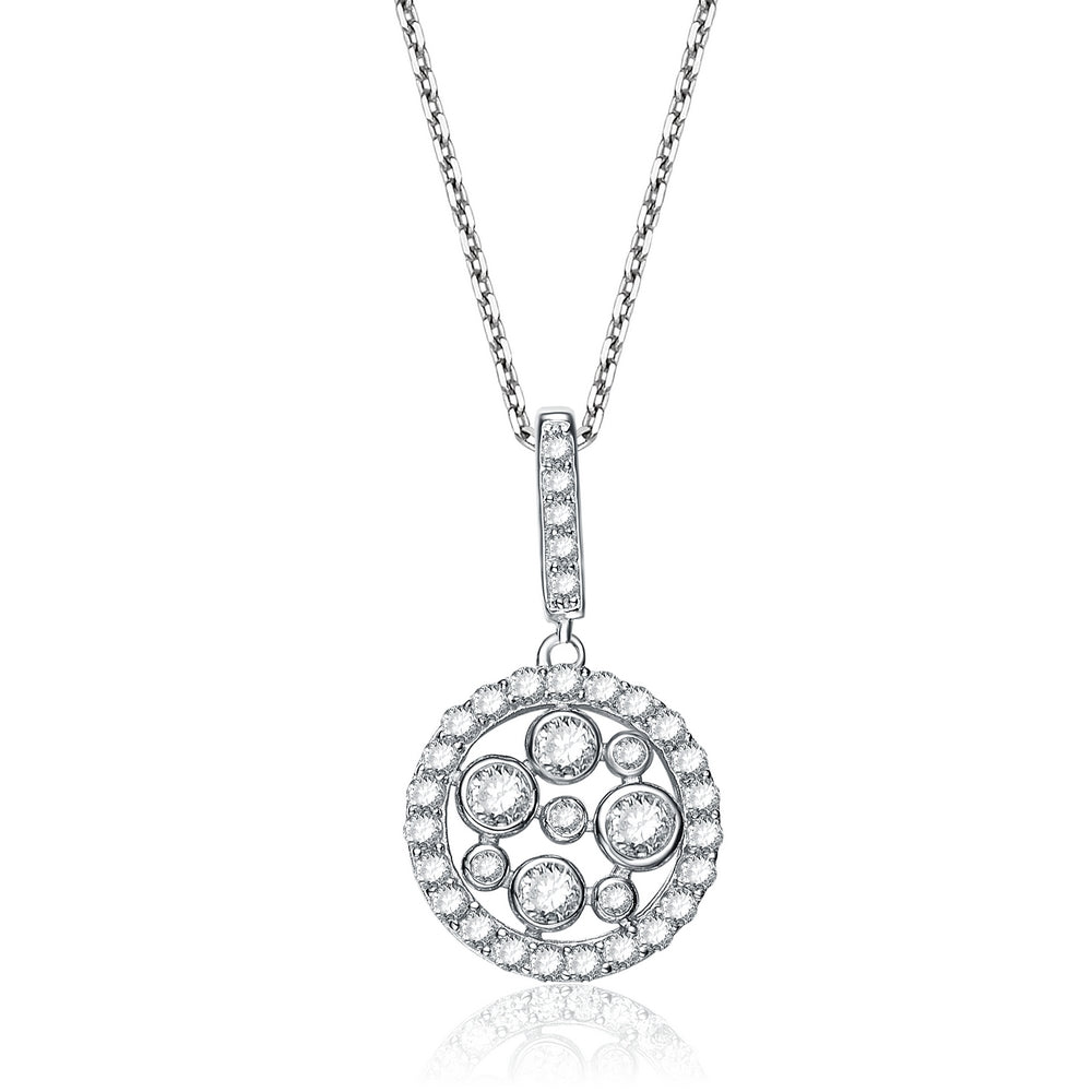 Sterling Silver White Gold Plated With Round Cubic Zirconia Drop Pendant Necklace