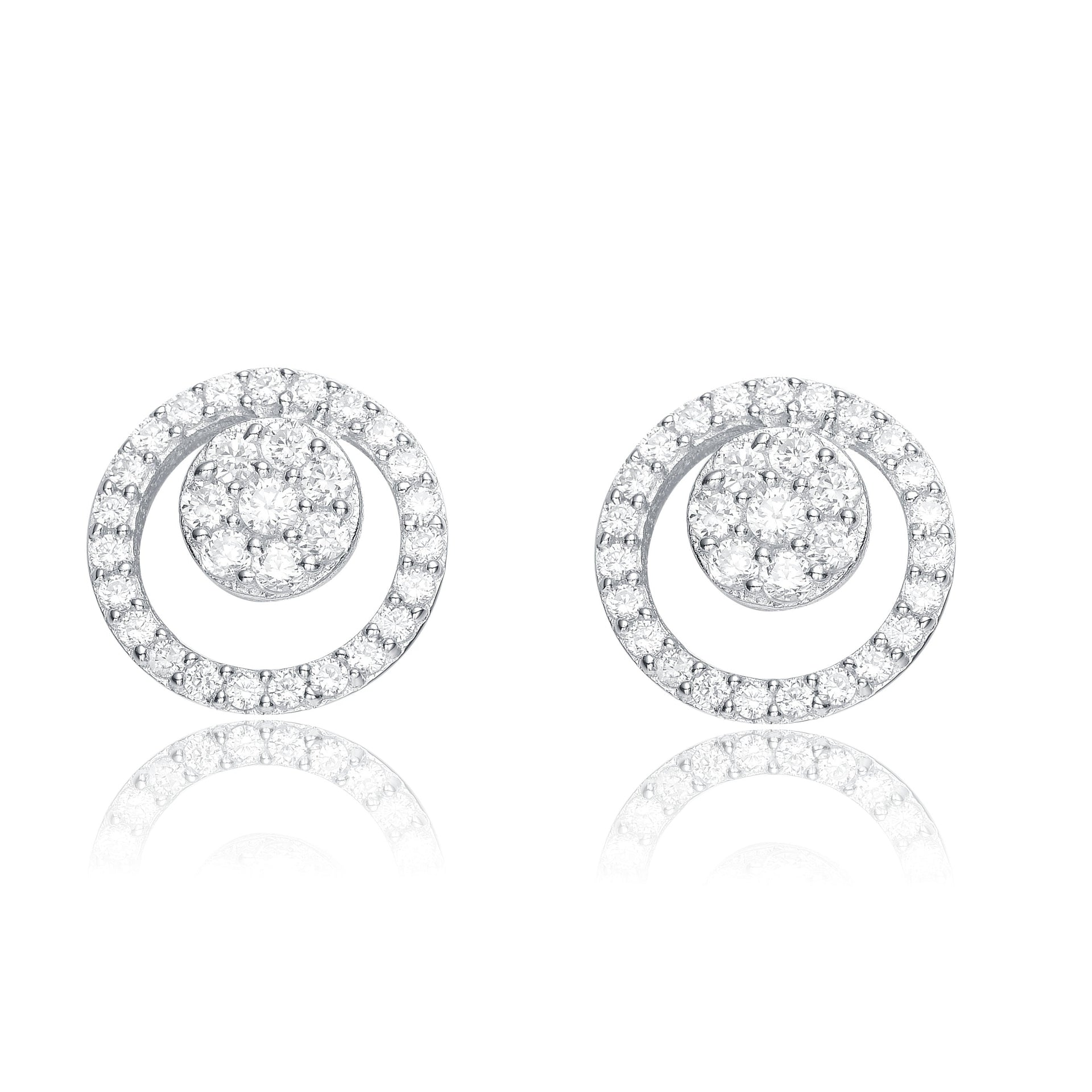 Cubic Zirconia Sterling Silver White Gold Plated Round Earrings