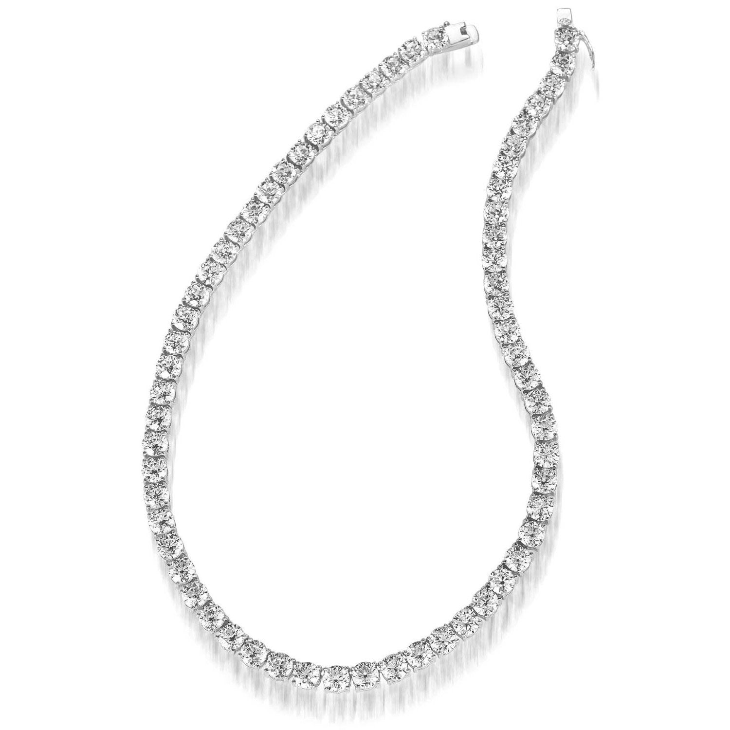 Cubic Zirconia Sterling Silver White Gold Plated Round Tennis Necklace