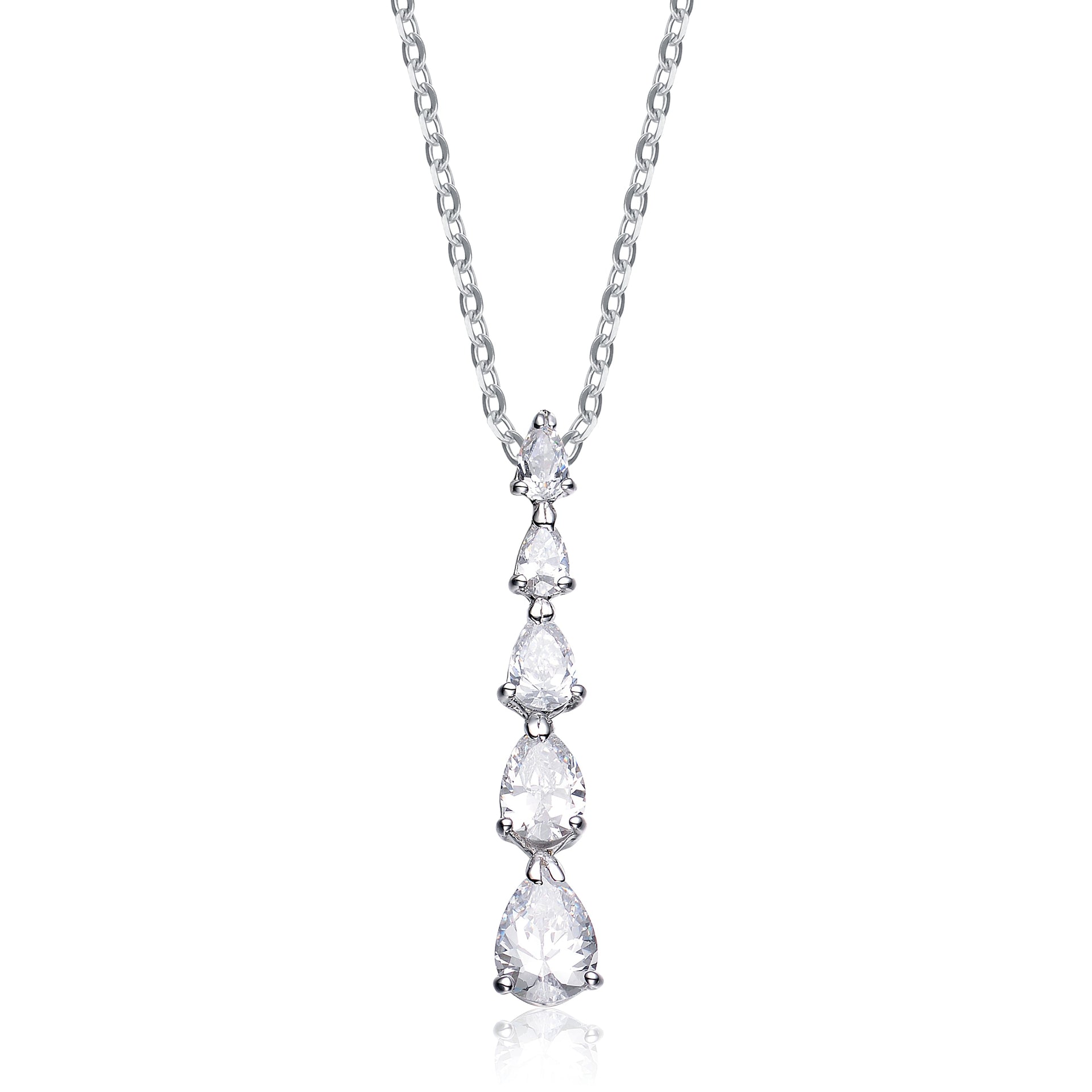 Cubic Zirconia Sterling Silver White Gold Plated Teardrop Journey Pendant
