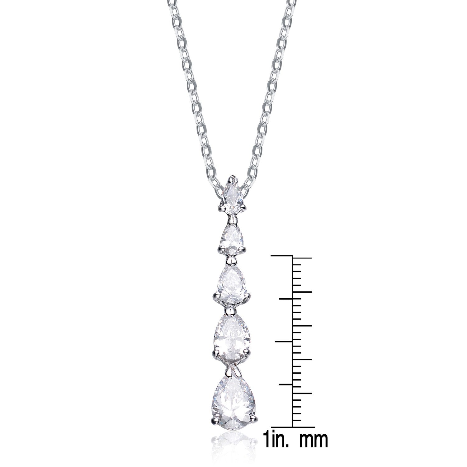Cubic Zirconia Sterling Silver White Gold Plated Teardrop Journey Pendant