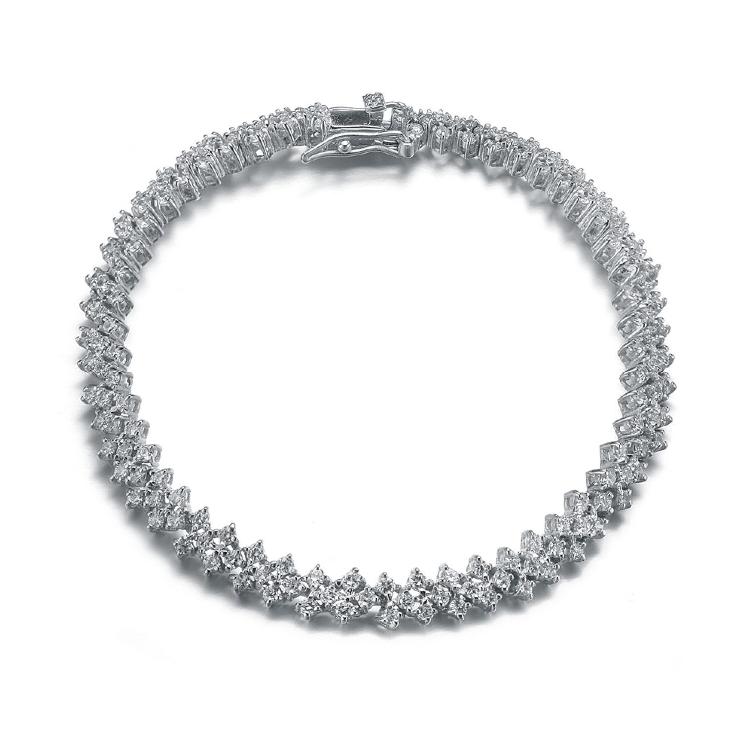 Sterling Silver White Gold Plated With Clear Cubic Zirconia Three Row Tennis Bracelet