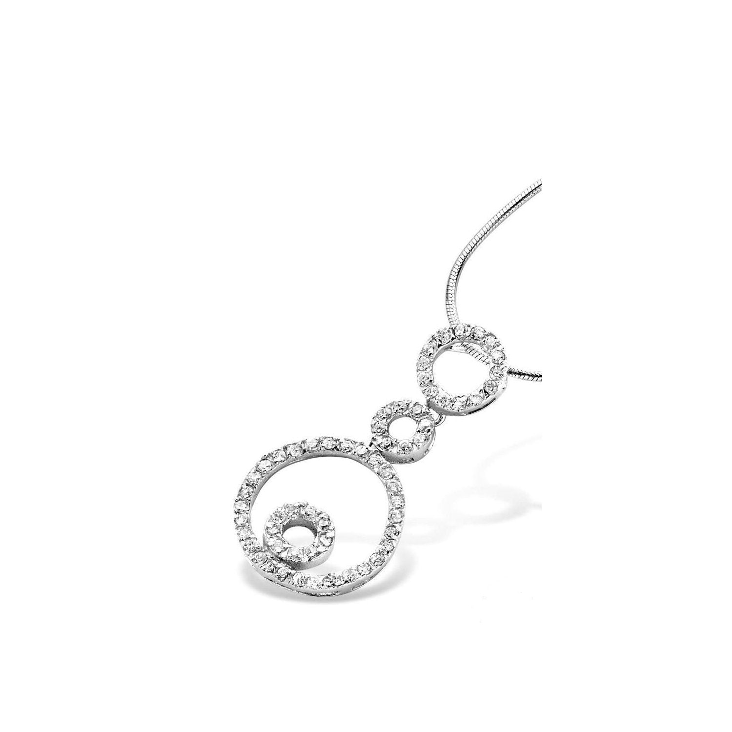 Cubic Zirconia Sterling Silver White Gold Plated Triple Circle Drop Pendant