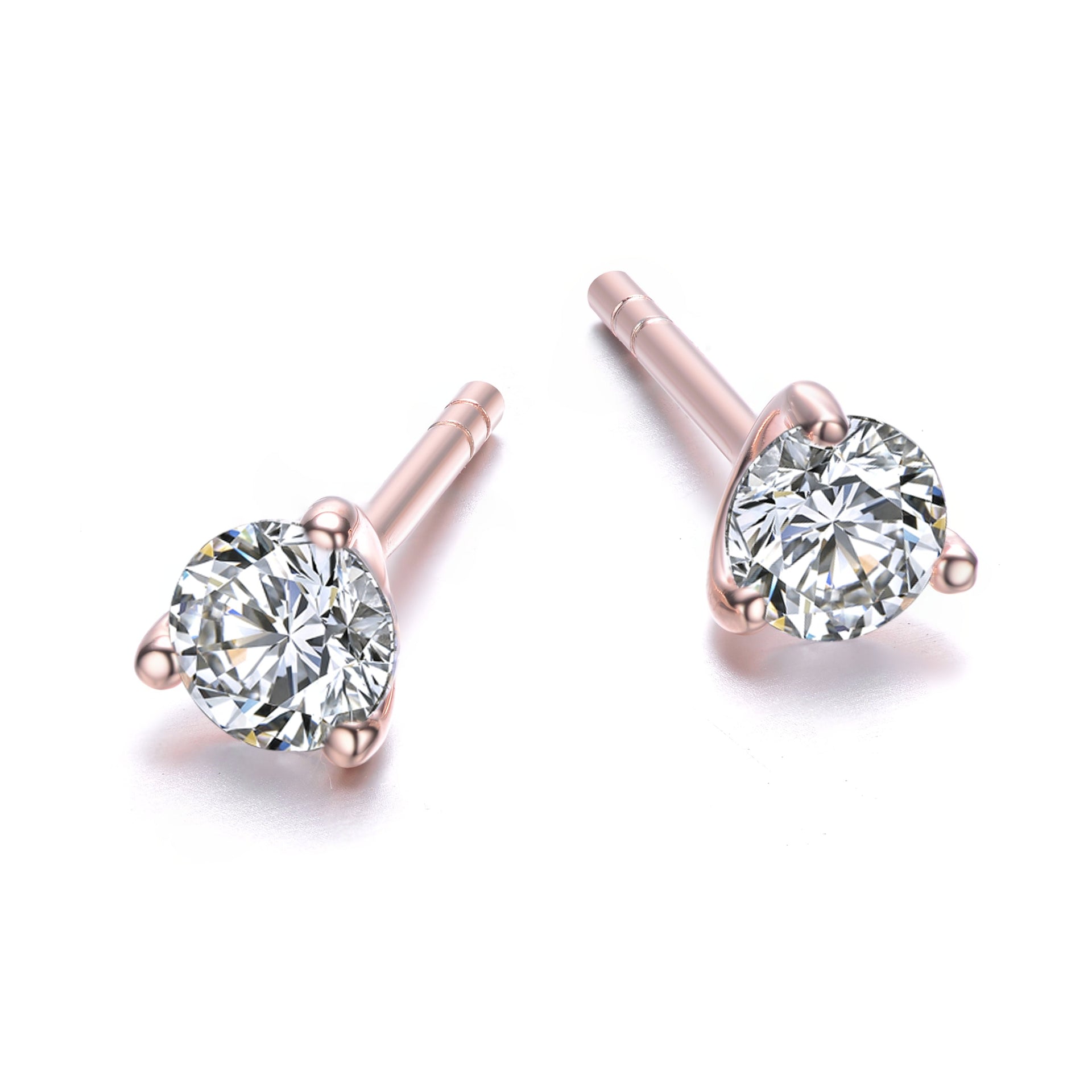 Cubic Zirconia Studs Three Prongs Martini Earrings