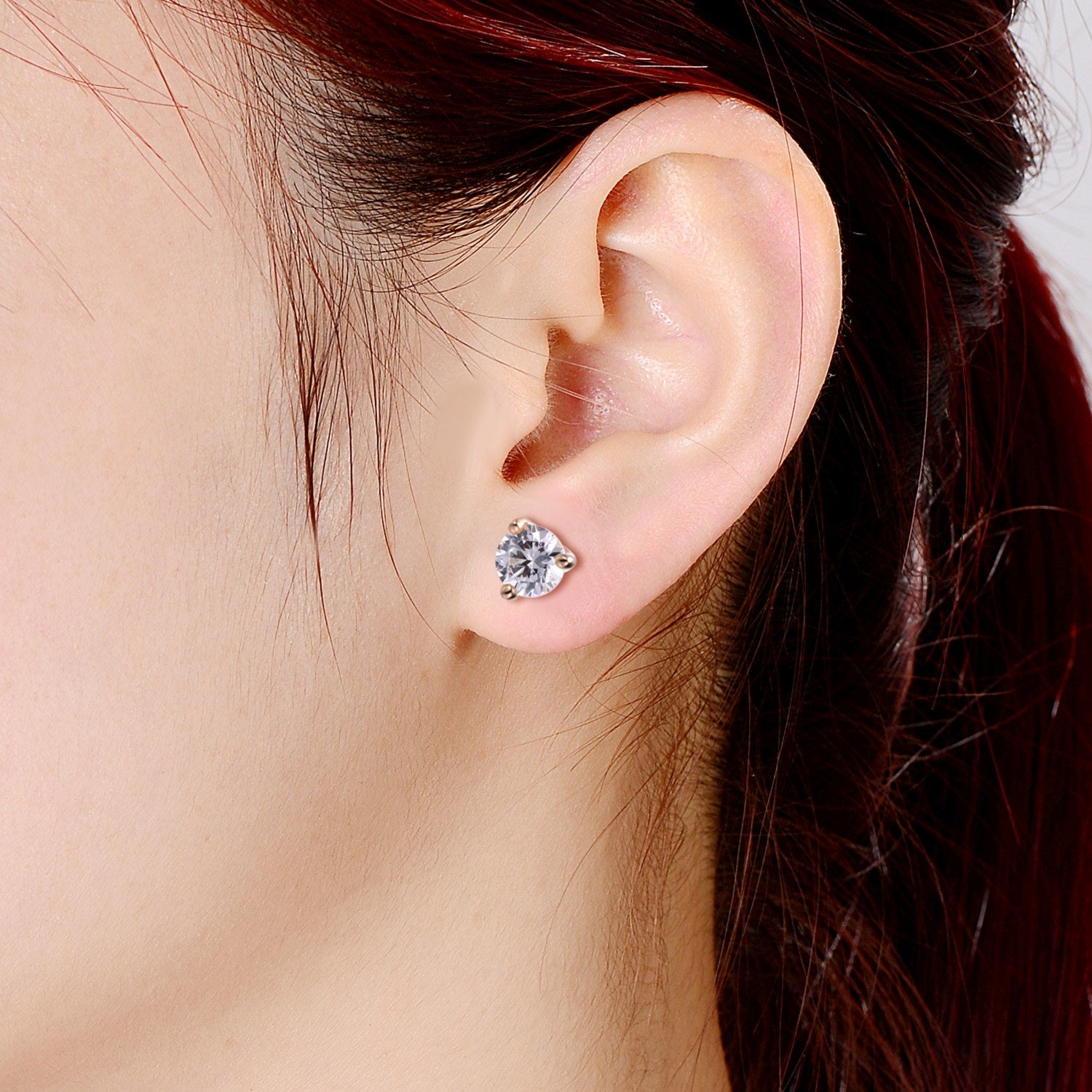 Cubic Zirconia Studs Three Prongs Martini Earrings