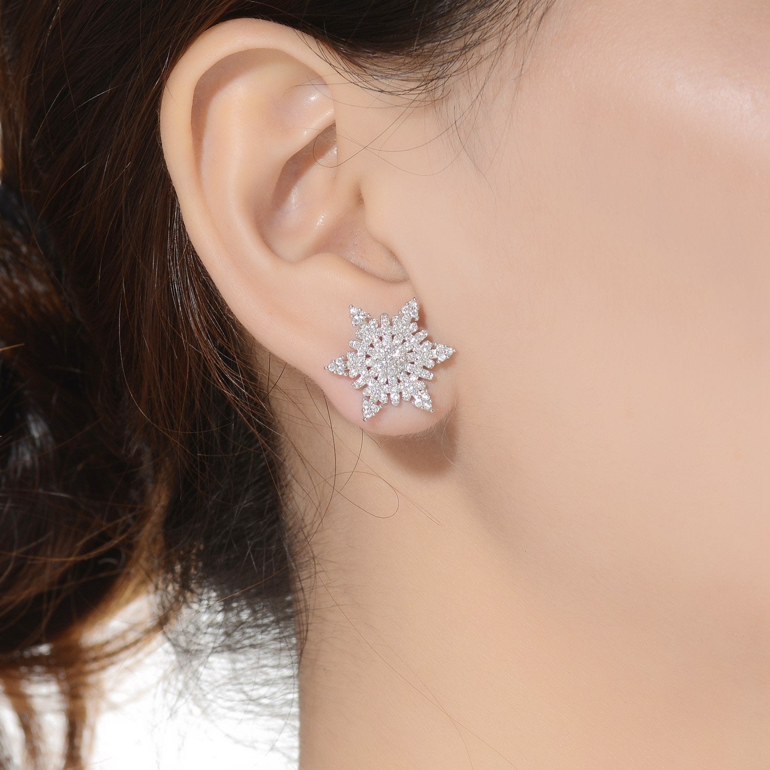 Cubic Zirconia White Gold Plated Sterling Silver Star Shape Stud Earring