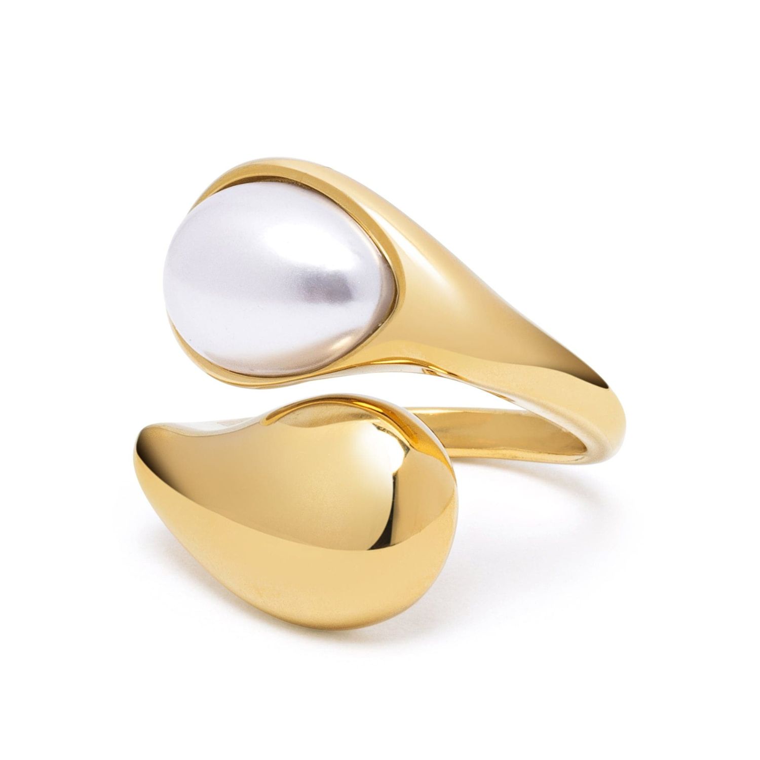 Cuff Ring With Pearl In Gold