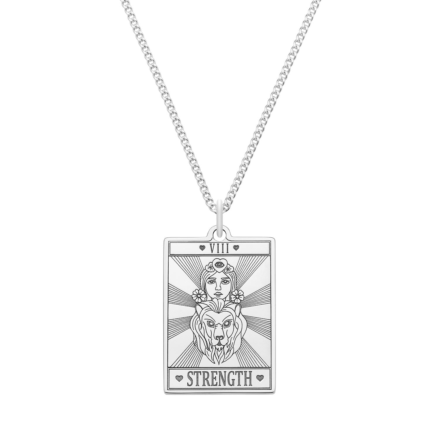 Medium Sterling Silver “Strength” Tarot Card Necklace