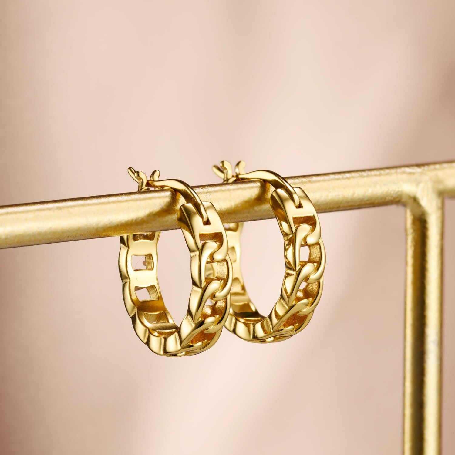 Curb Chain Link Hoop Earrings