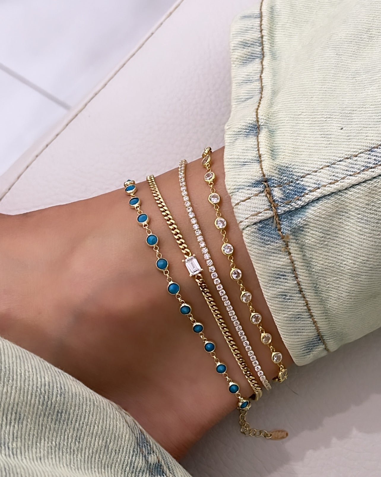 Curb Chain With Stone - Pink & Purple