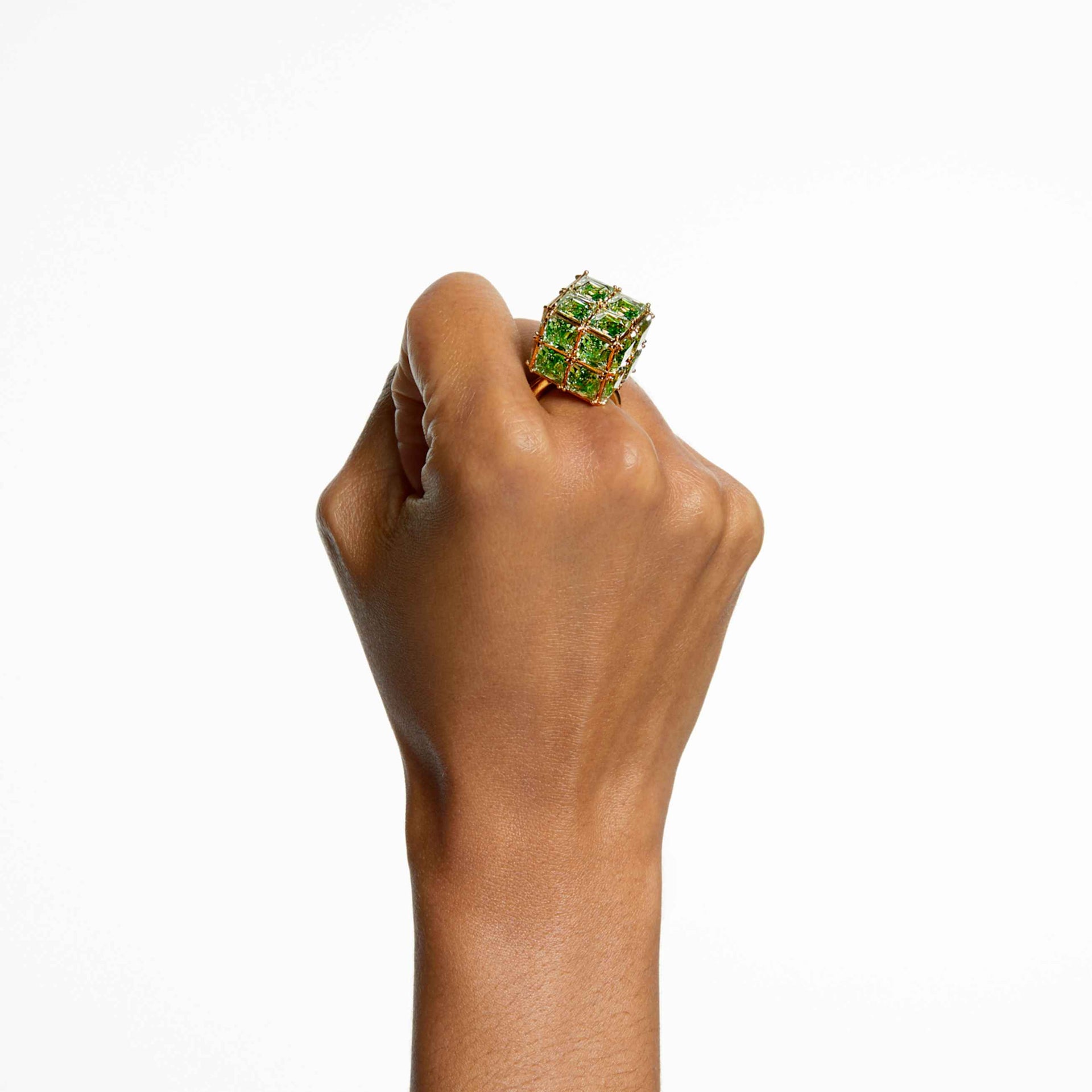 CURIOSA COCKTAIL RING SQUARE CUT GREEN GOLD TONE PLATED
