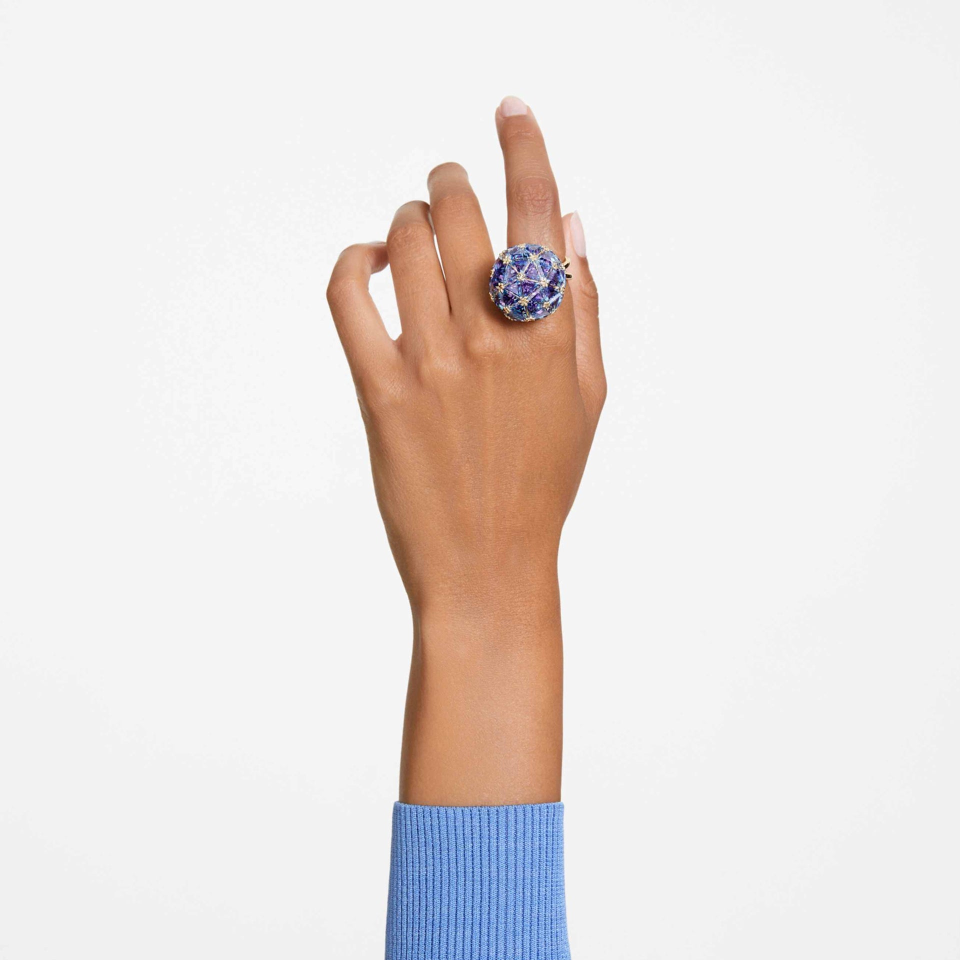 CURIOSA COCKTAIL RING TRIANGLE CUT BLUE GOLD TONE PLATED