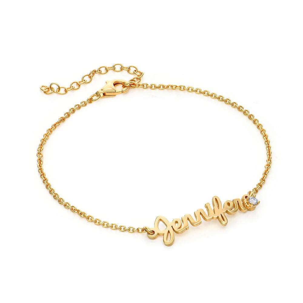 Cursive Name Bracelet in Gold Plating with Diamond