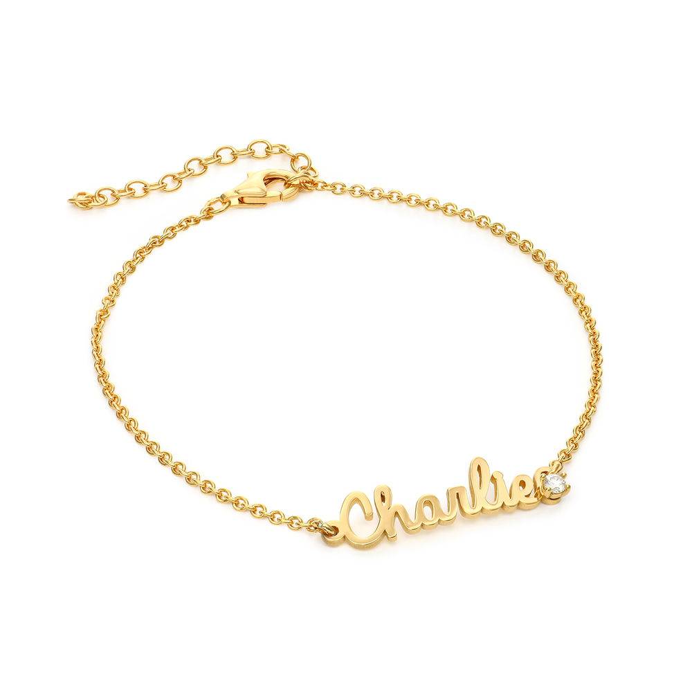 Cursive Name Bracelet in Gold Vermeil with Diamond