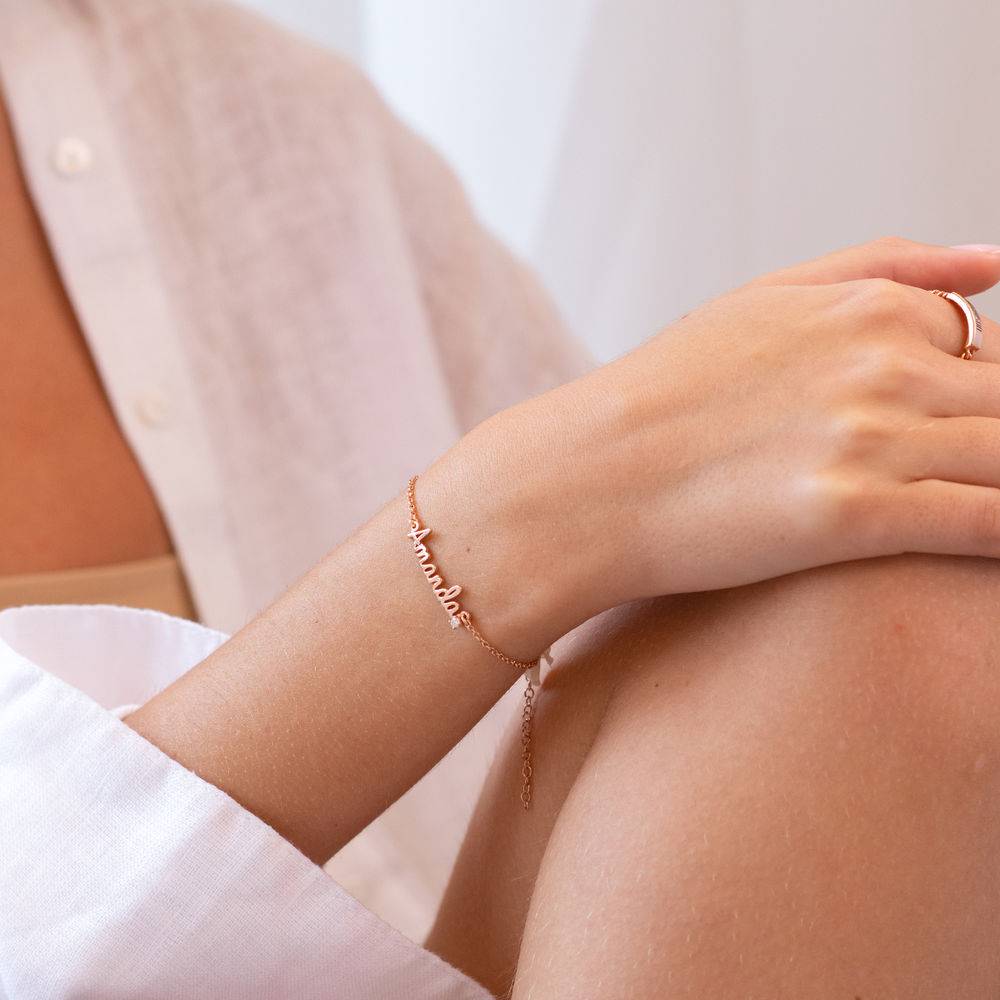 Cursive Name Bracelet in Rose Gold Plating with Diamond
