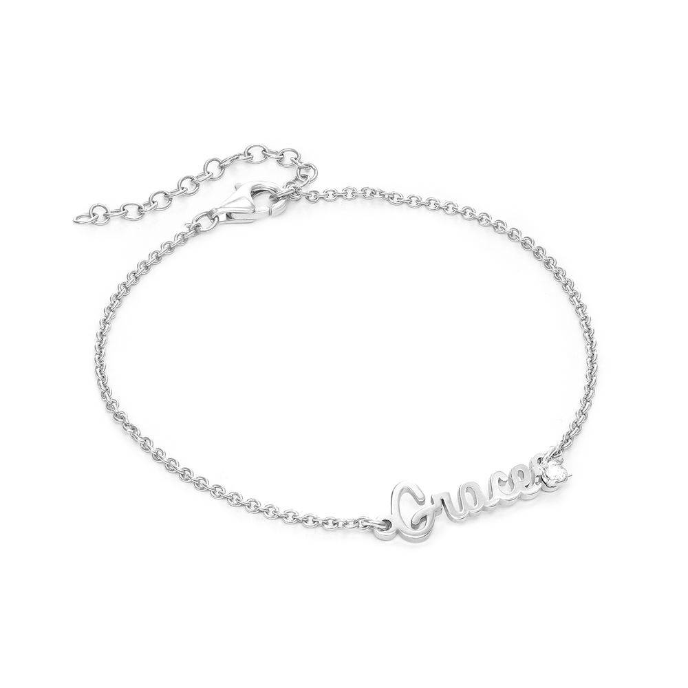 Cursive Name Bracelet in Sterling Silver with Diamond
