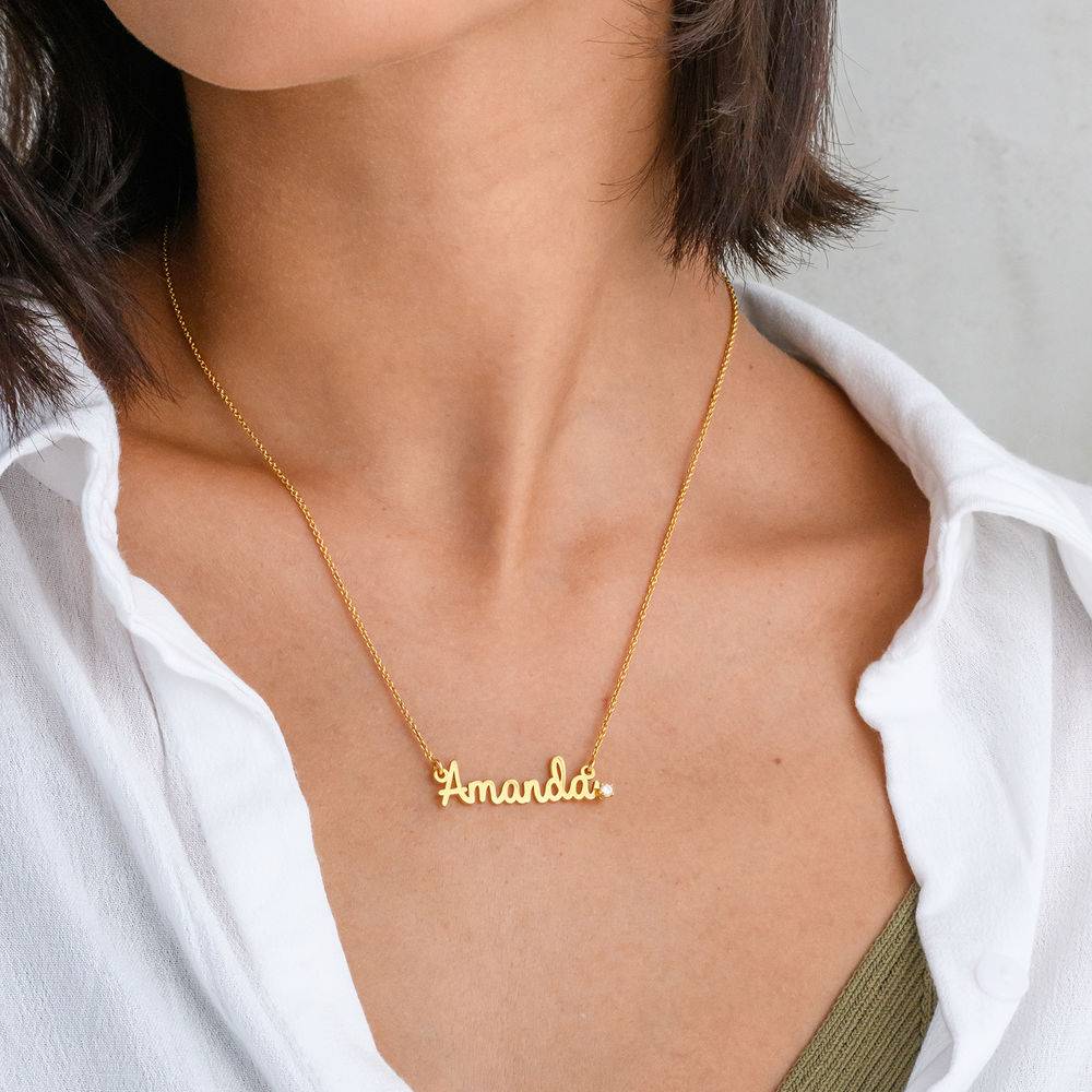 Cursive Name Necklace in Gold Plating with Diamond