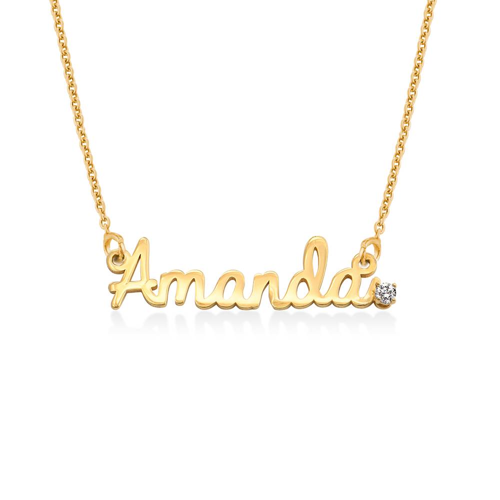 Cursive Name Necklace in Gold Plating with Diamond