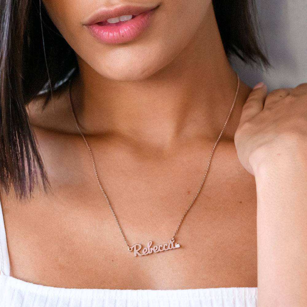 Personalized Cursive Name Necklace with Diamond in Rose Gold Plating