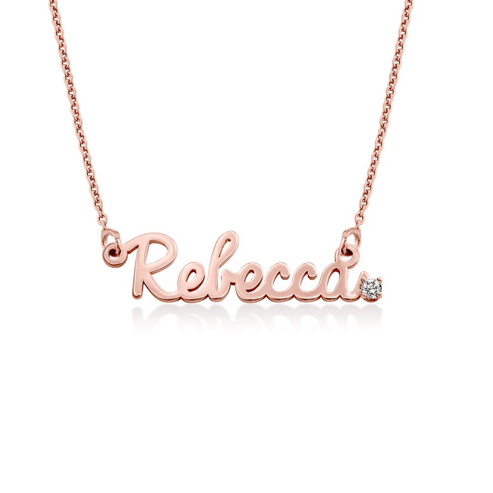 Cursive Name Necklace in Rose Gold Plating with Diamond