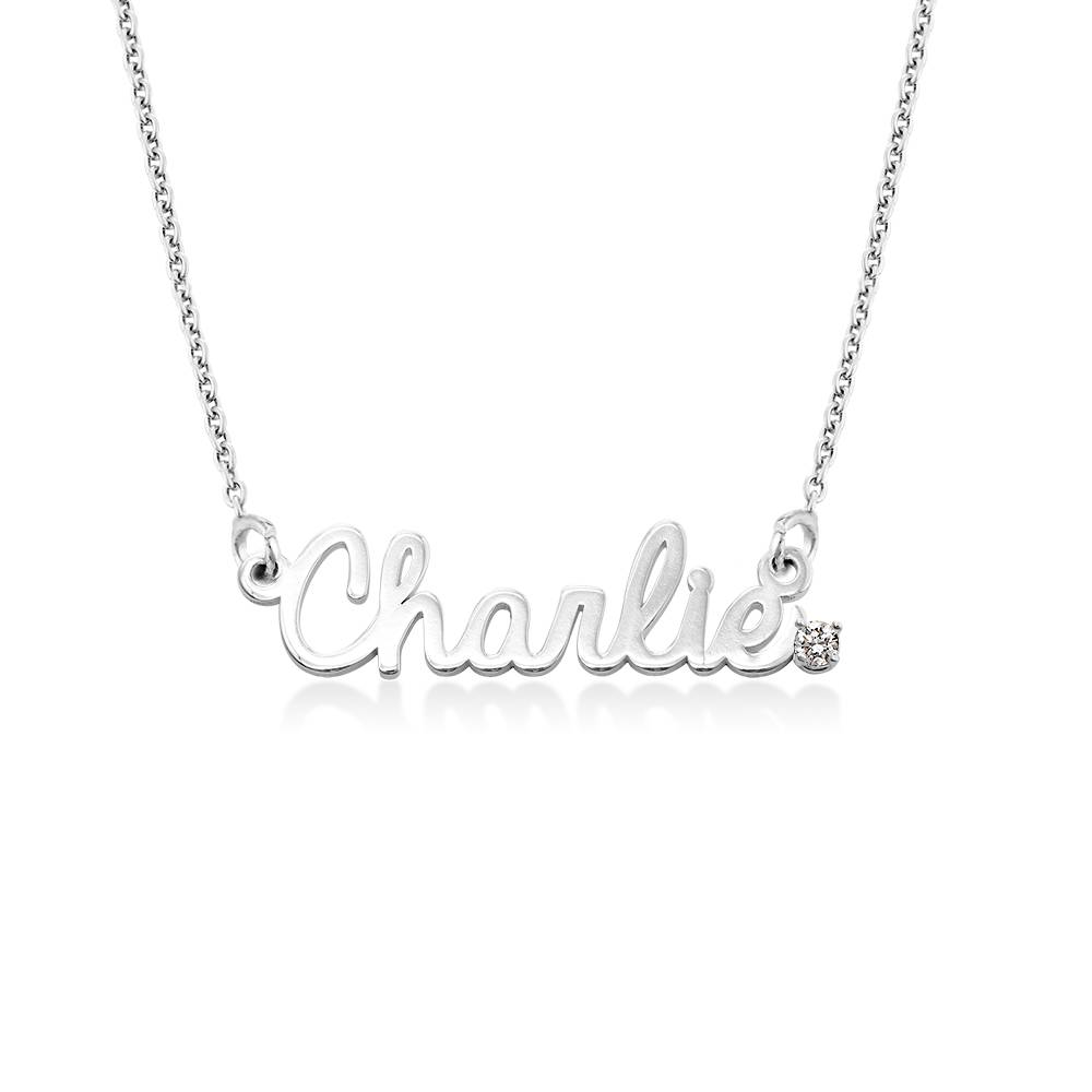 Personalized Cursive Name Necklace with Diamond in Silver
