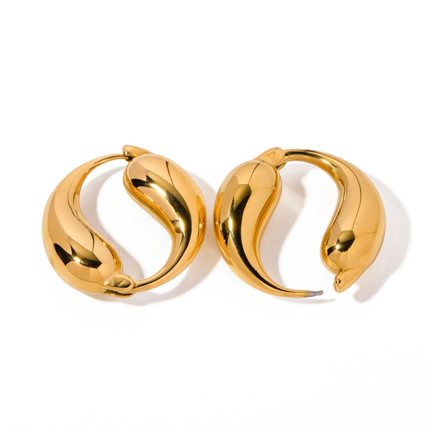 Curved Double Tear Drop Gold Hoop Earrings
