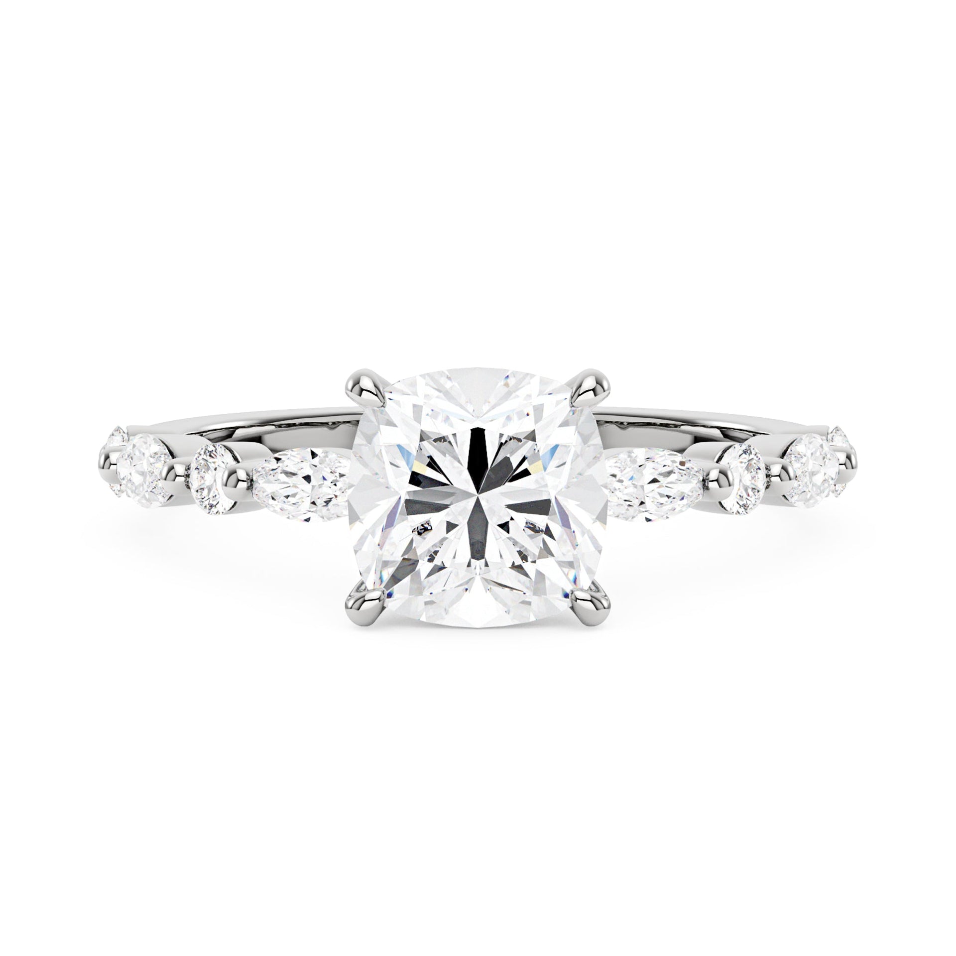 2 Carat Cushion Cut Moissanite Accented Band Engagement Ring