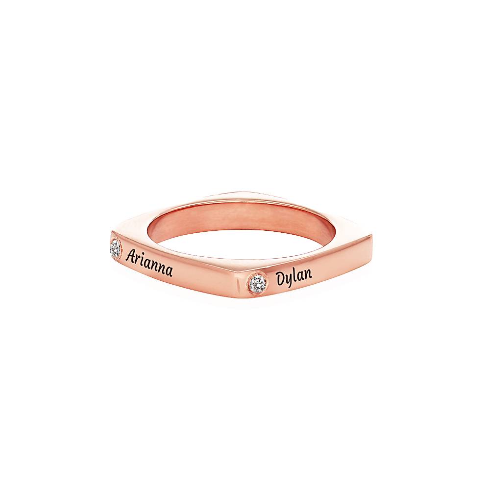 Custom Diamond Square Ring in 18k Rose Gold Plating