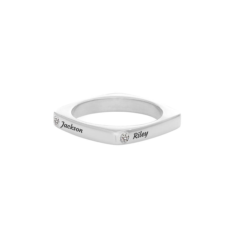 Custom Diamond Square Ring in Sterling Silver