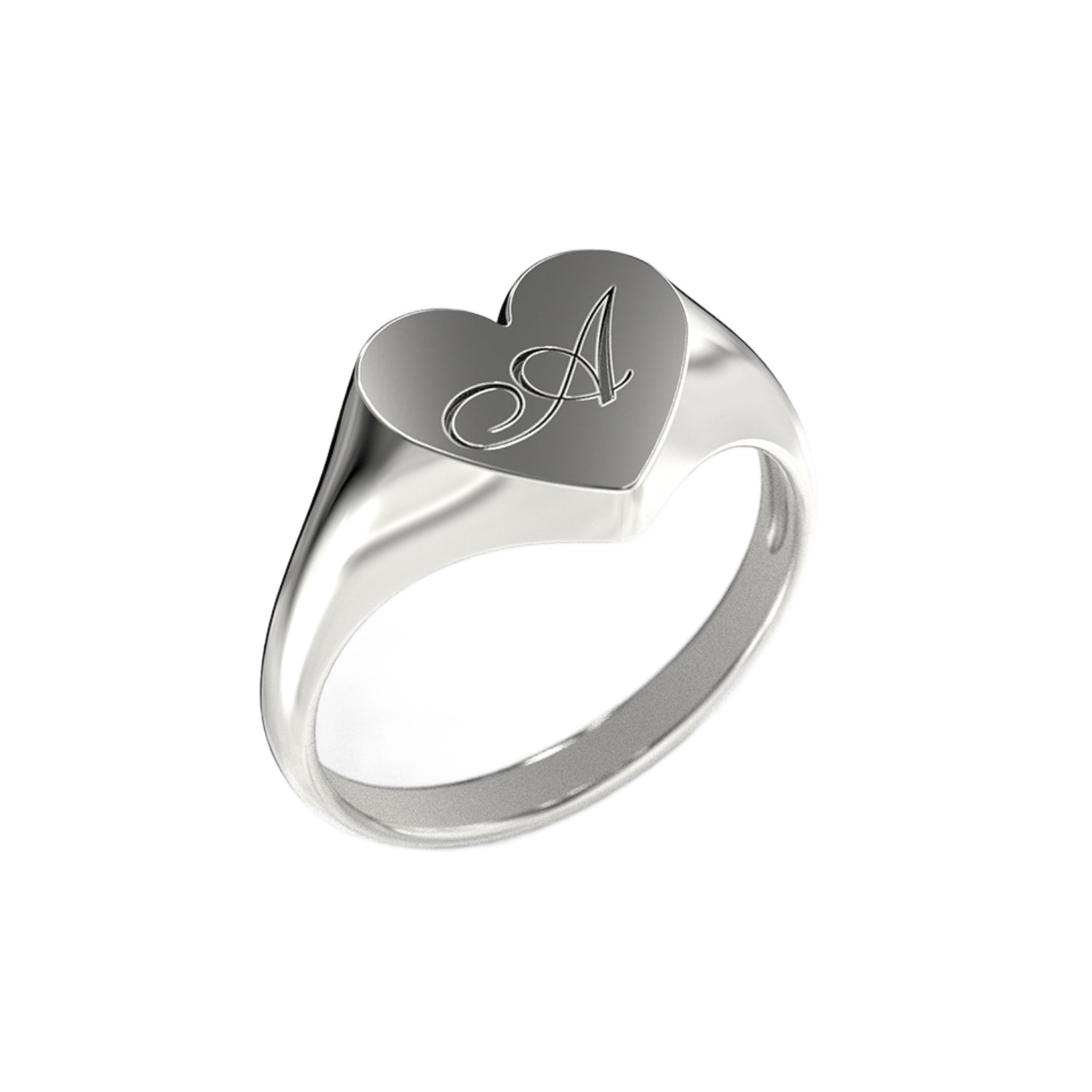 Custom Heart Shaped Chevalier Ring In Sterling Silver With -X- Initial