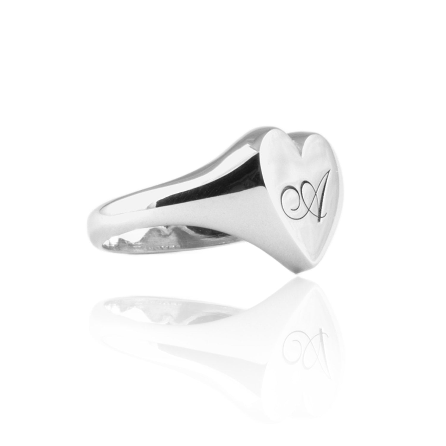 Custom Heart Shaped Chevalier Ring In Sterling Silver With -H- Initial