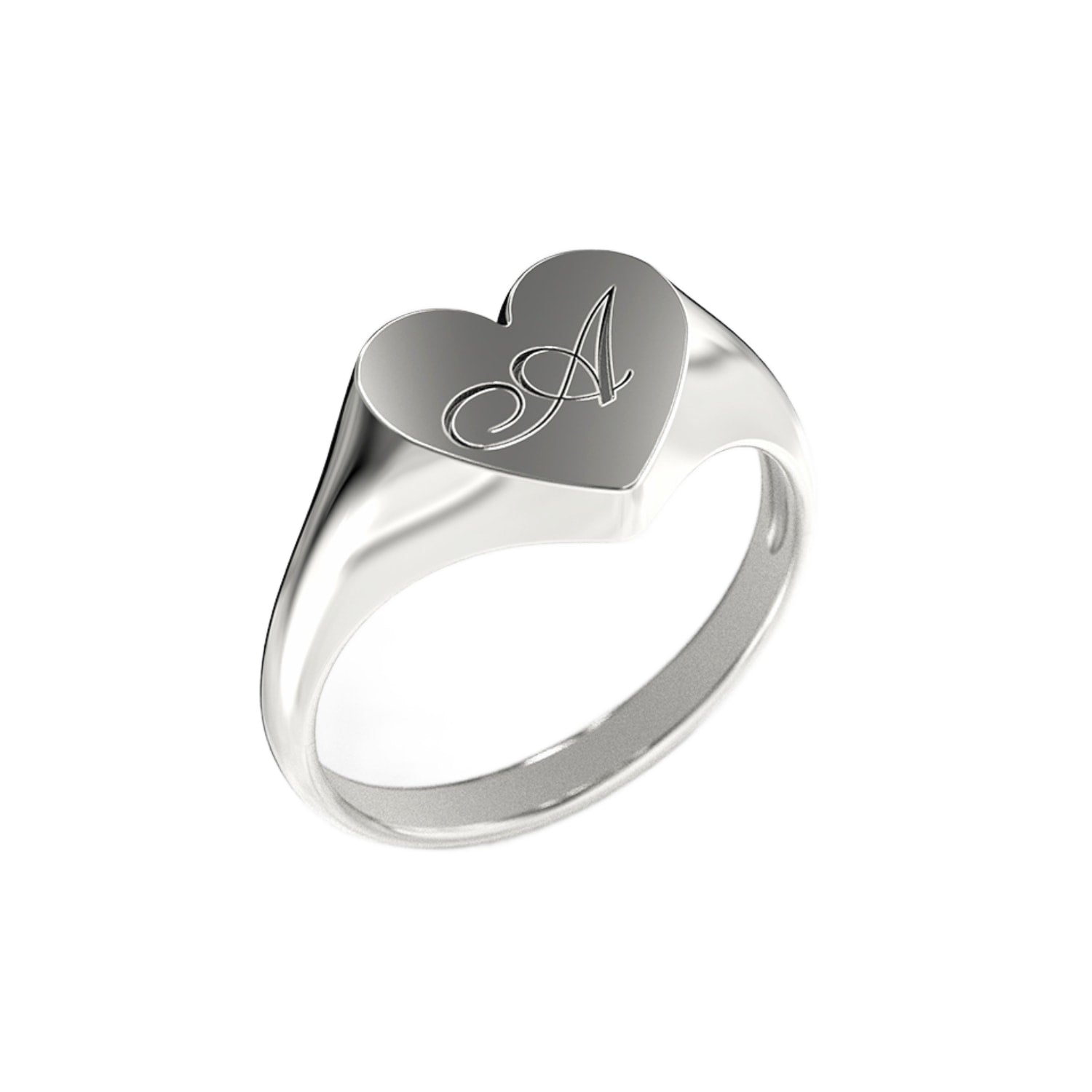 Custom Heart Shaped Chevalier Ring In Sterling Silver With -D- Initial