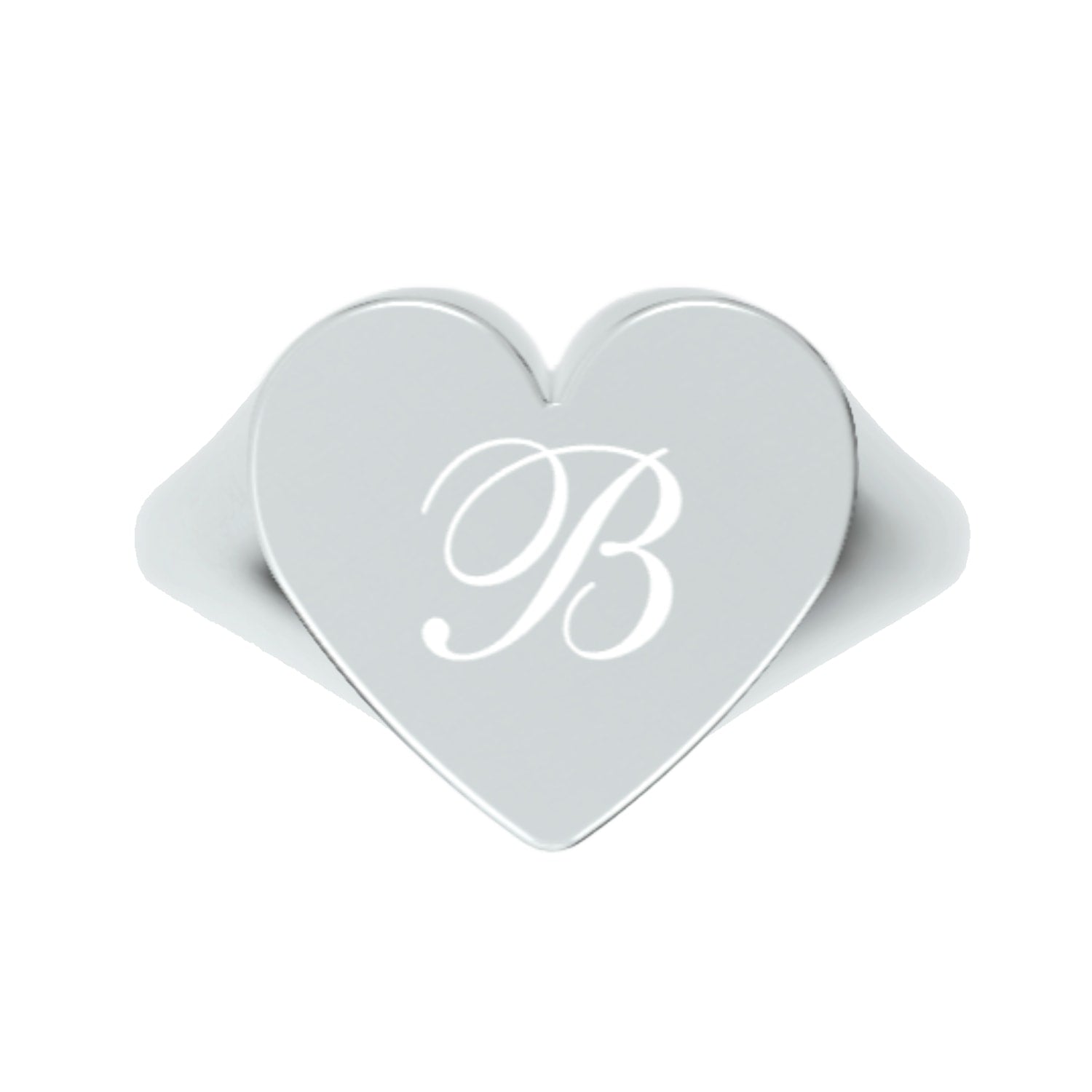 Custom Heart Shaped Chevalier Ring In Sterling Silver With -B- Initial