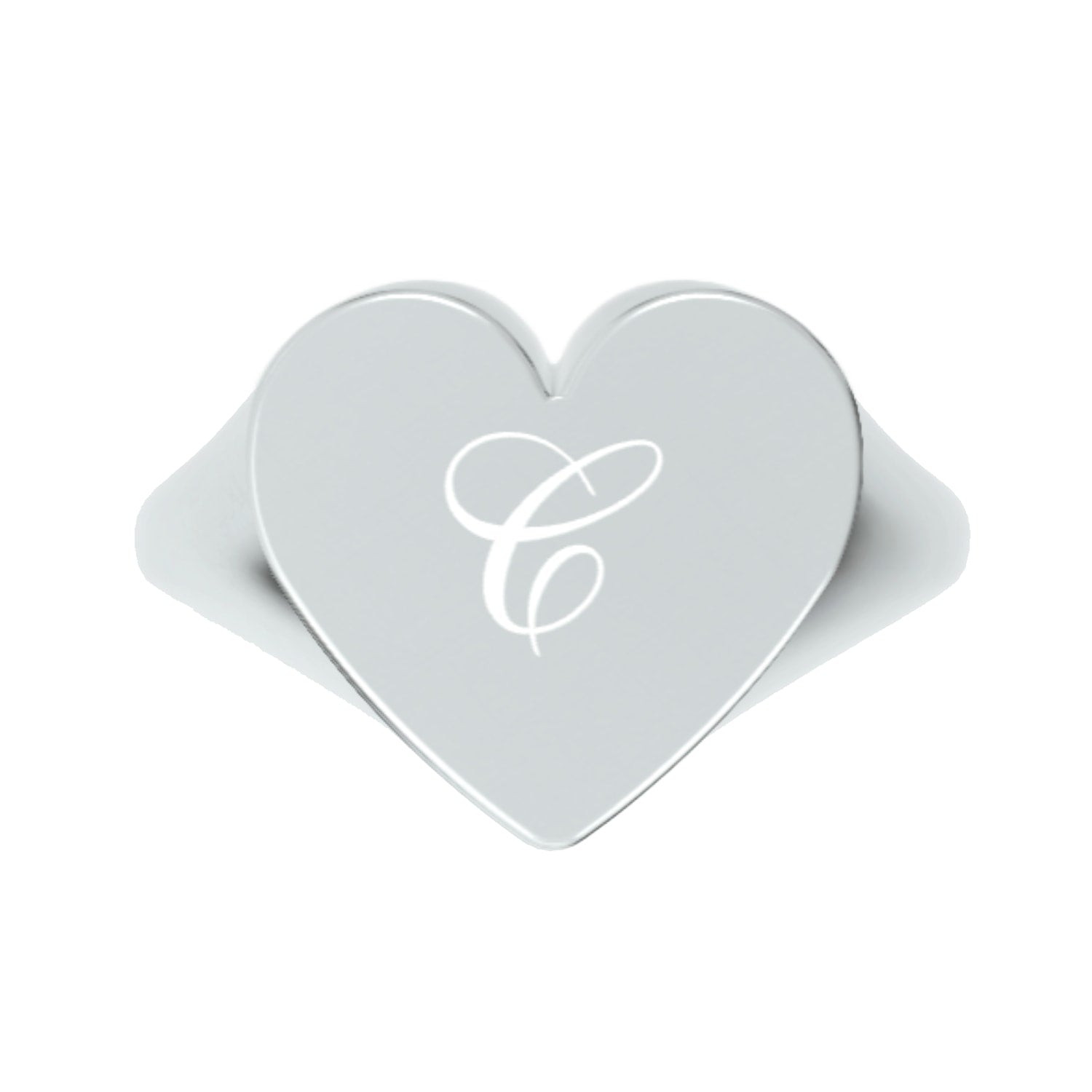 Custom Heart Shaped Chevalier Ring In Sterling Silver With -C- Initial