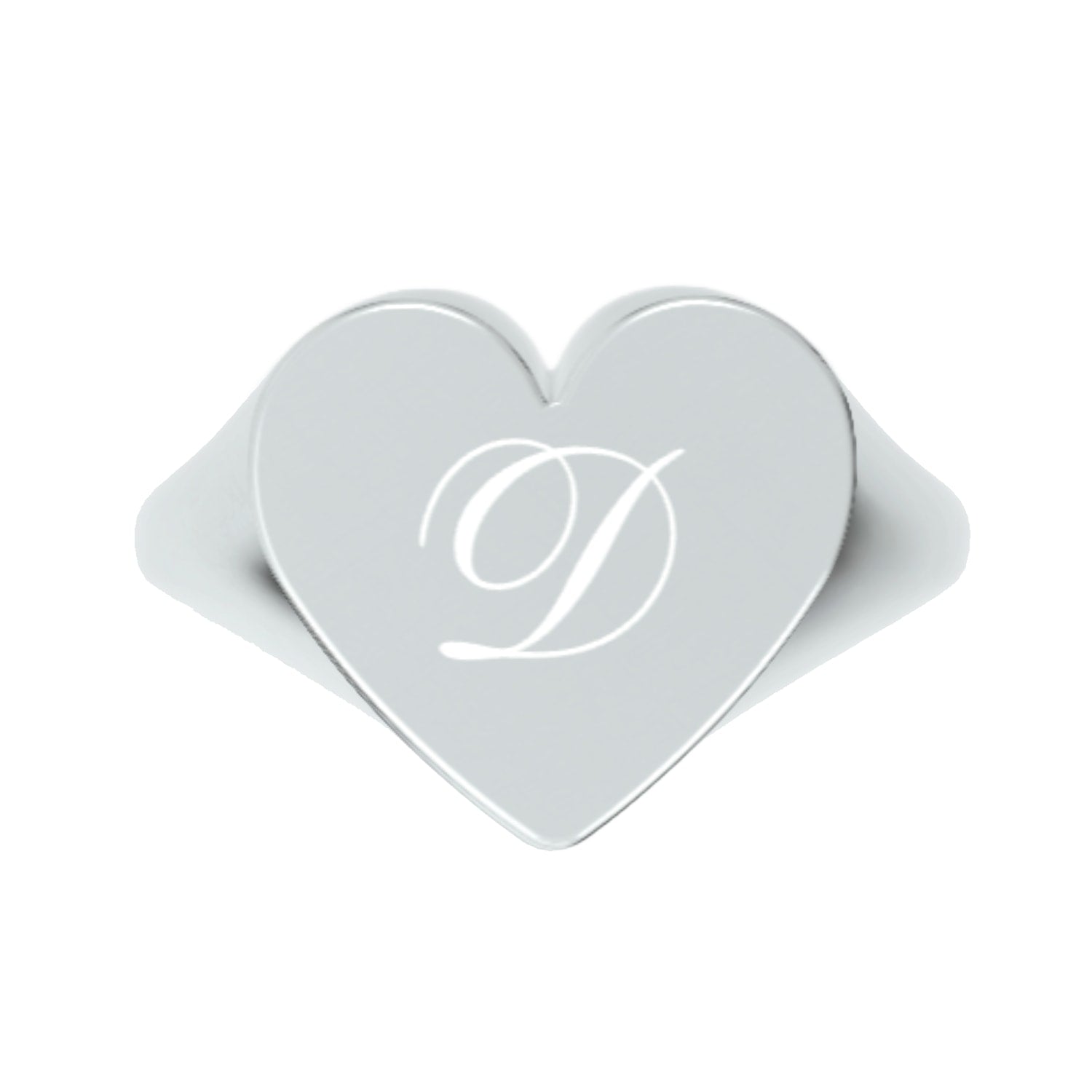Custom Heart Shaped Chevalier Ring In Sterling Silver With -D- Initial