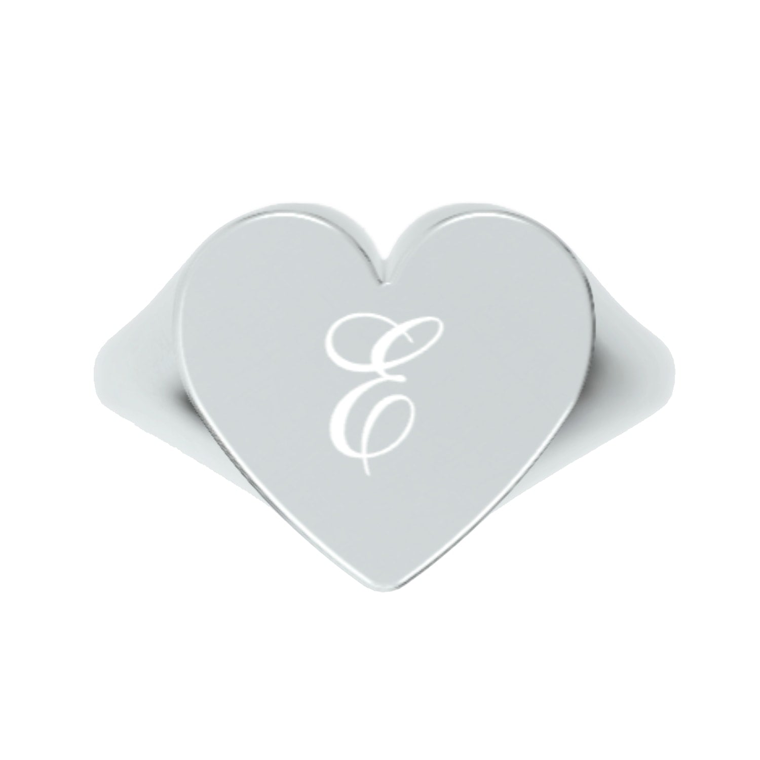 Custom Heart Shaped Chevalier Ring In Sterling Silver With -E- Initial
