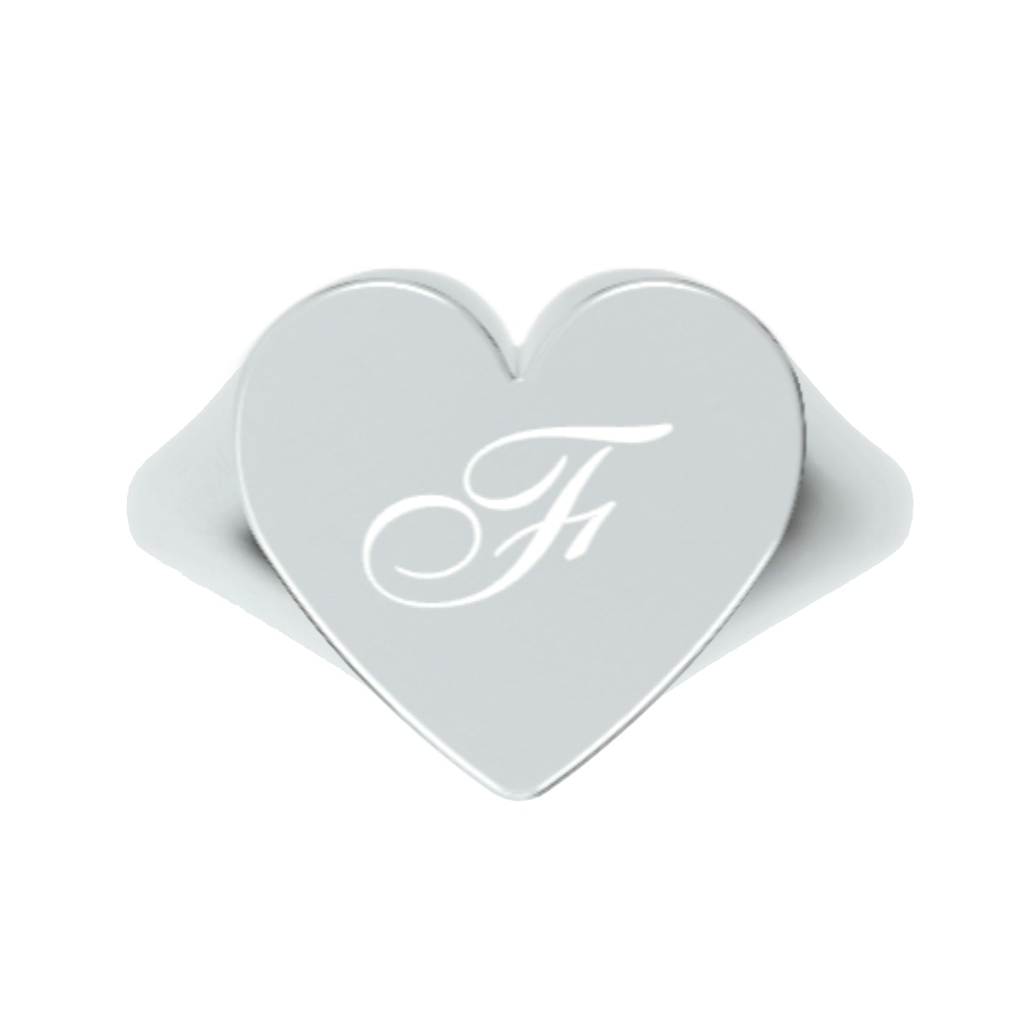 Custom Heart Shaped Chevalier Ring In Sterling Silver With -F- Initial