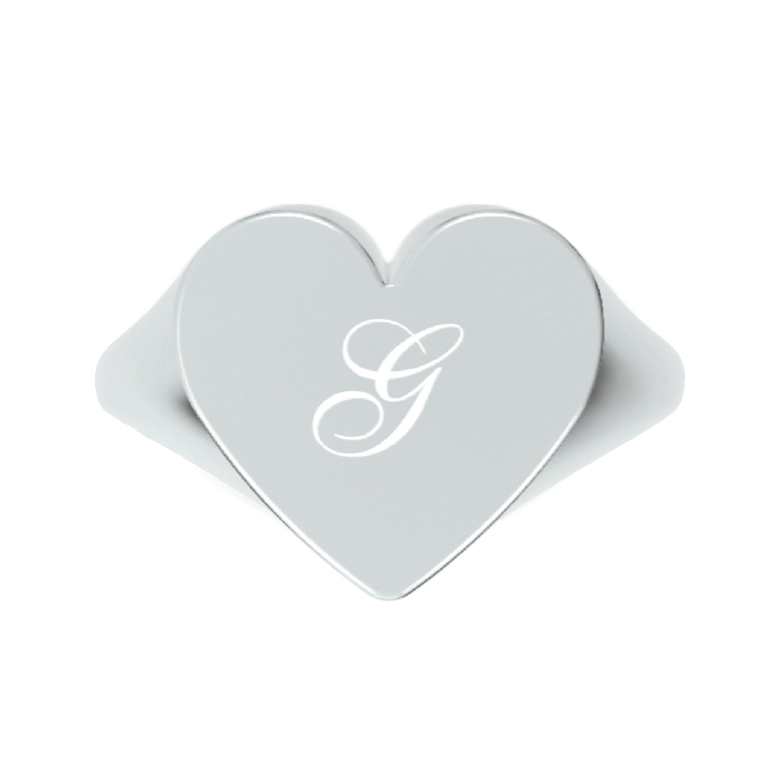 Custom Heart Shaped Chevalier Ring In Sterling Silver With -G- Initial