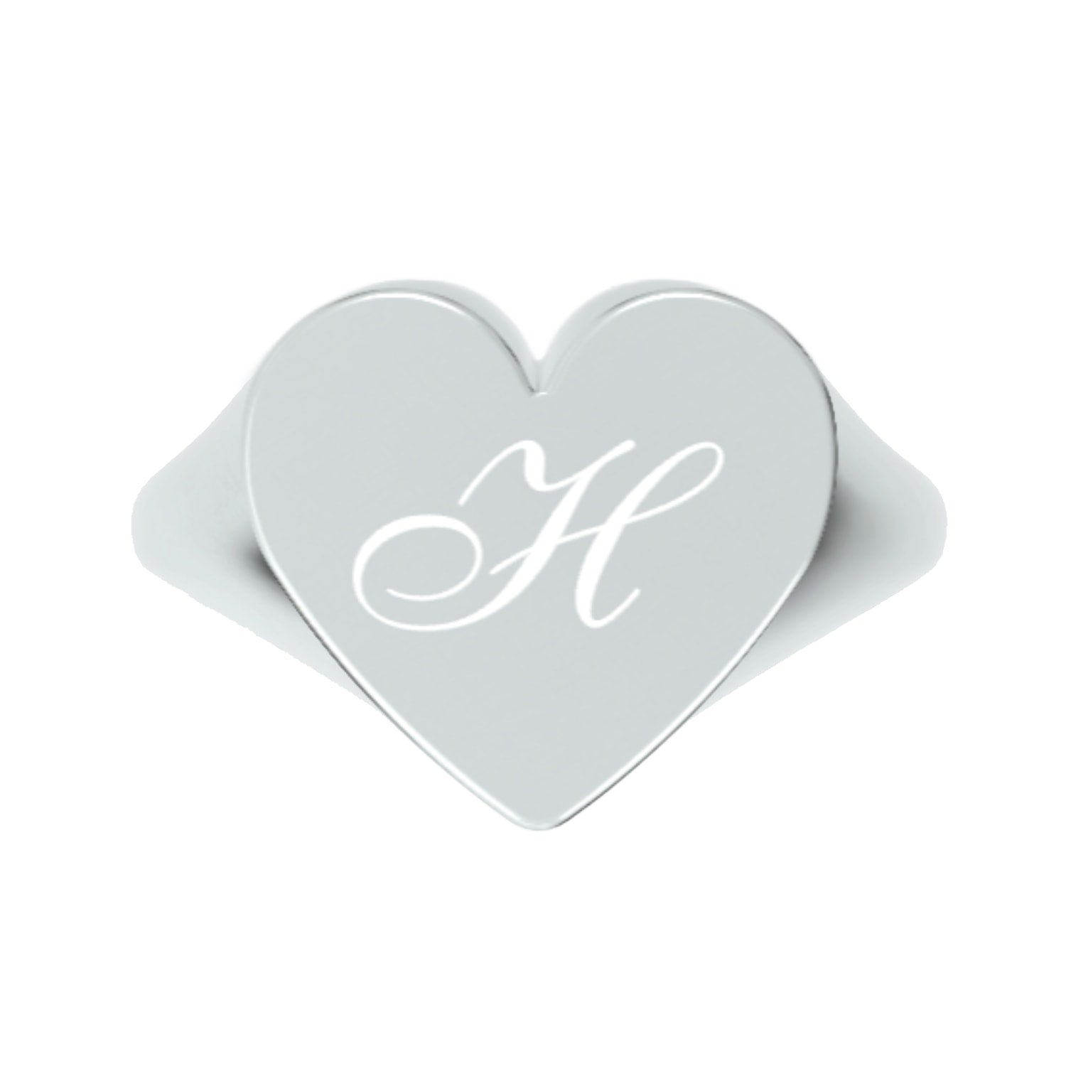 Custom Heart Shaped Chevalier Ring In Sterling Silver With -H- Initial
