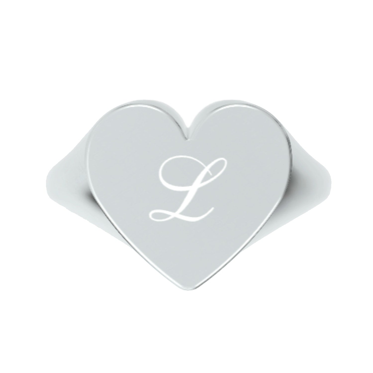 Custom Heart Shaped Chevalier Ring In Sterling Silver With -L- Initial