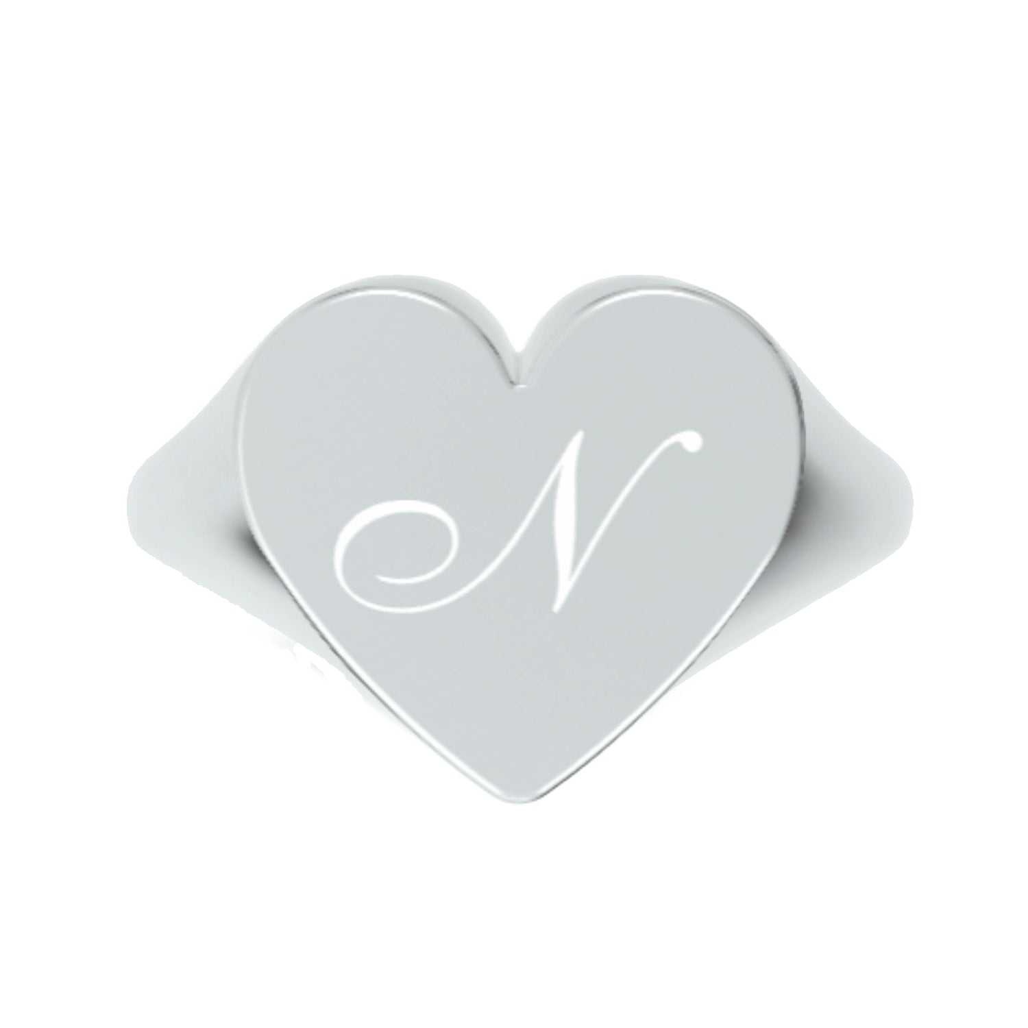 Custom Heart Shaped Chevalier Ring In Sterling Silver With -N- Initial
