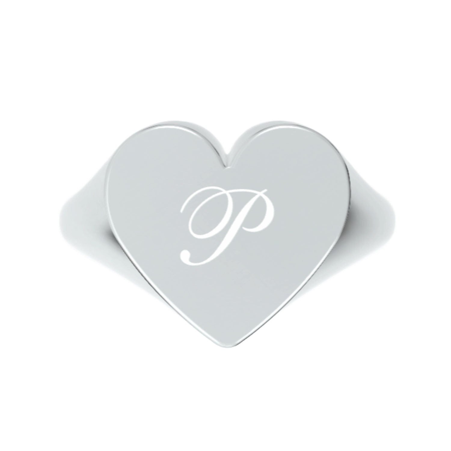 Custom Heart Shaped Chevalier Ring In Sterling Silver With -P- Initial