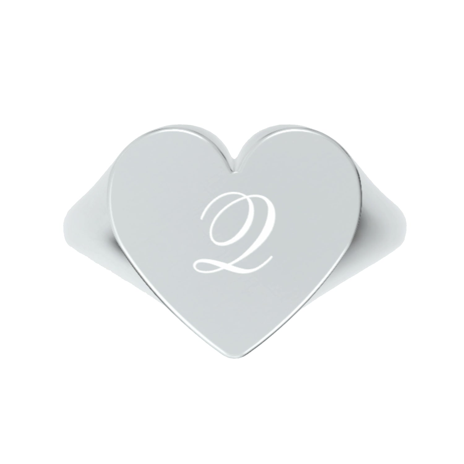 Custom Heart Shaped Chevalier Ring In Sterling Silver With -Q- Initial