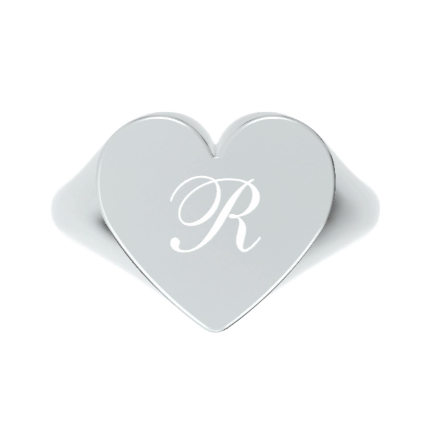 Custom Heart Shaped Chevalier Ring In Sterling Silver With -R- Initial