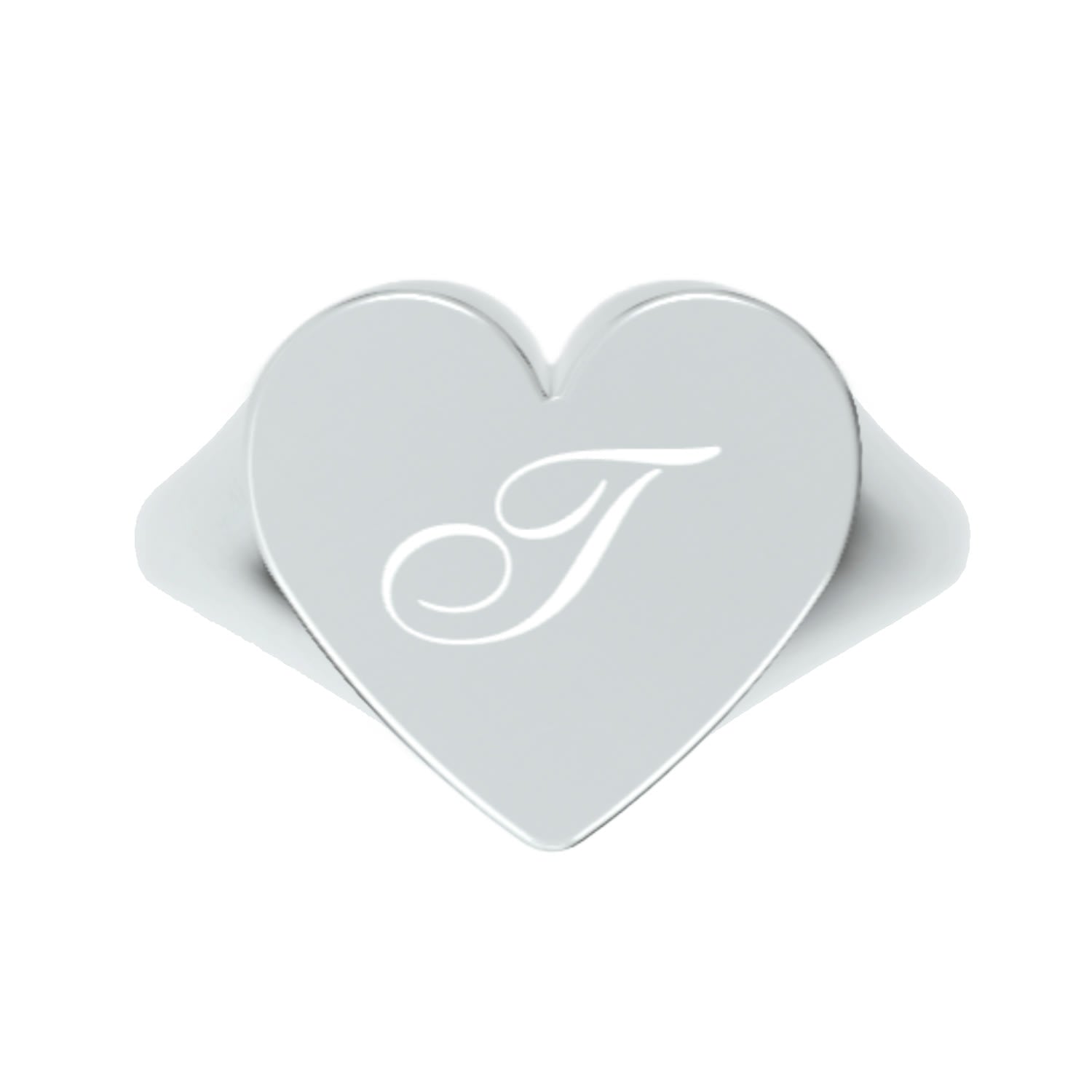 Custom Heart Shaped Chevalier Ring In Sterling Silver With -T- Initial