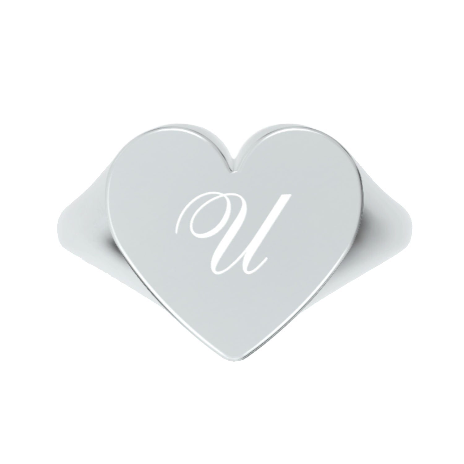 Custom Heart Shaped Chevalier Ring In Sterling Silver With -U- Initial