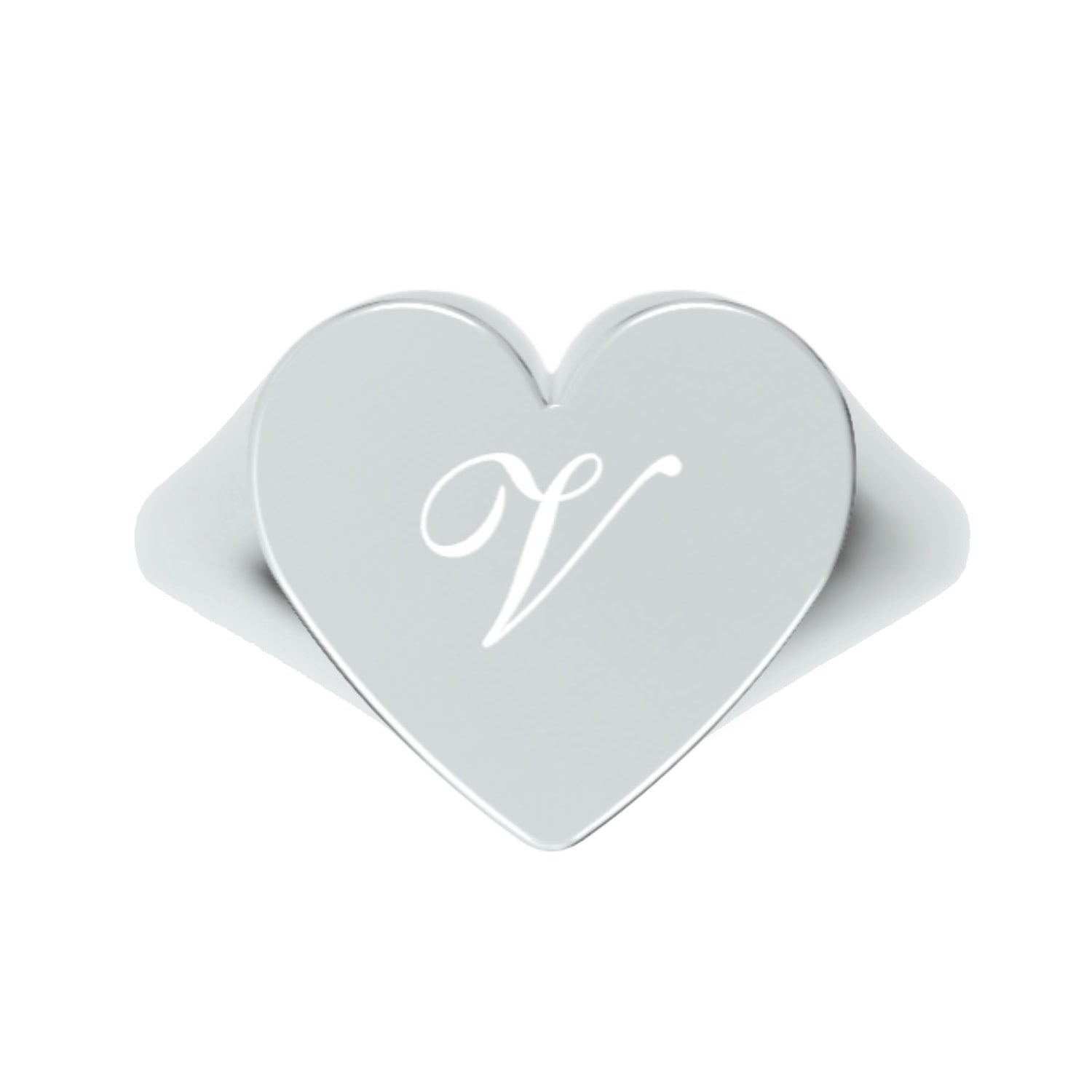 Custom Heart Shaped Chevalier Ring In Sterling Silver With -V- Initial