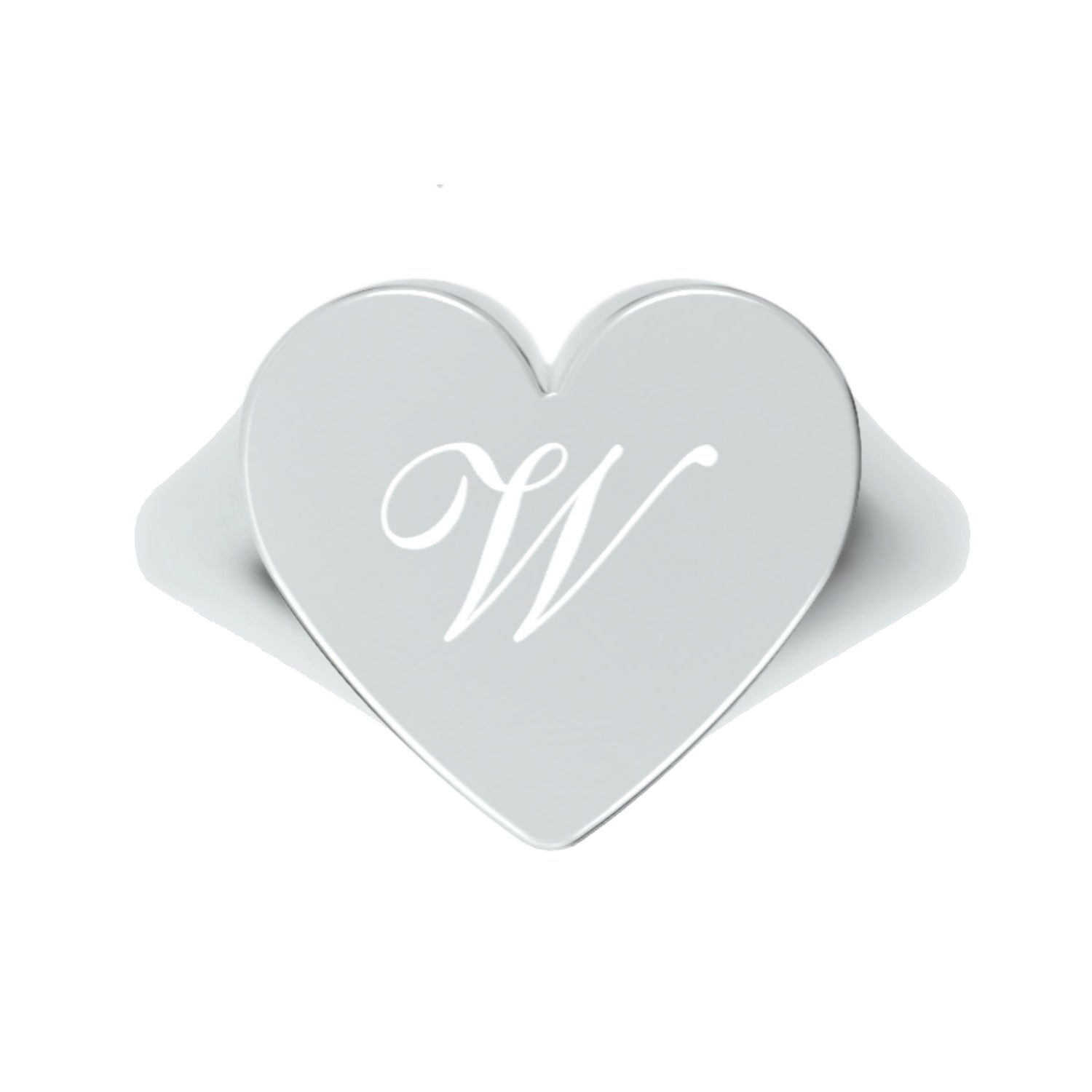 Custom Heart Shaped Chevalier Ring In Sterling Silver With -W- Initial